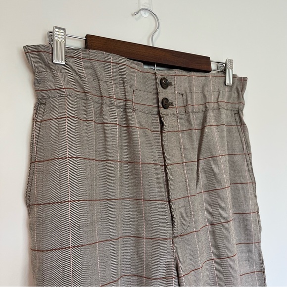 Madewell womens size 4 Paper Bag Pants Glen Plaid tan white tapered elastic - Picture 4 of 12